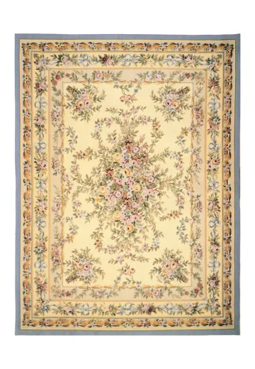 Traditional Beige Floral Multi-Border Aubusson Weave Area Rug (6' x 9')