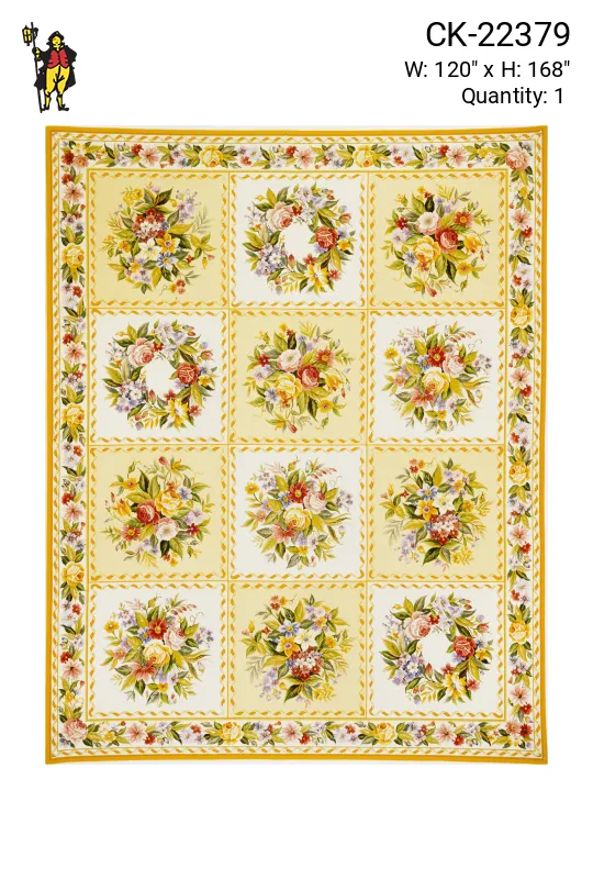 Traditional Floral Yellow & White Needlepoint Area Rug Runner (10' x 14')