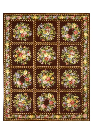 Brown Floral Needlepoint Area Rug (10' x 12')