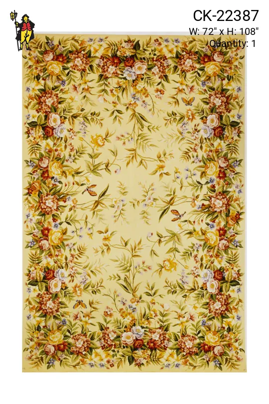 Borderless Yellow & Floral Needlepoint Area Rug (6' x 9')