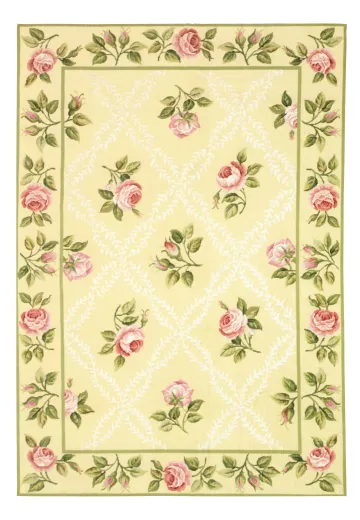 Multicolor Floral Taupe Border Needlepoint Area Rug (9' x 12')