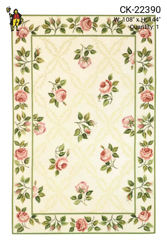 Green, White, & Pink Floral Traditional Area Rug (9' x 12')
