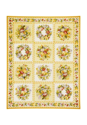 Yellow Geometric Floral Oversize Needlepoint Area Rug (10' 1" x 14' 1")