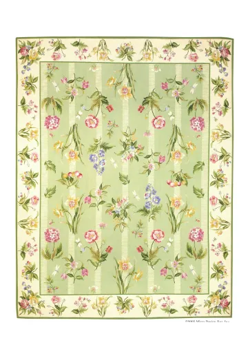 Green Floral Oversize Needlepoint Area Rug (10' x 14')