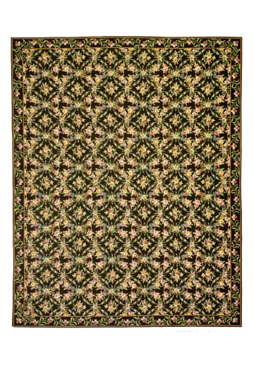 Dark Traditional Floral Needlepoint Area Rug (8' x 10' 2")