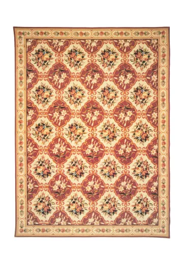 Rust & Ivory Floral Needlepoint Area Rug (10' x 14')