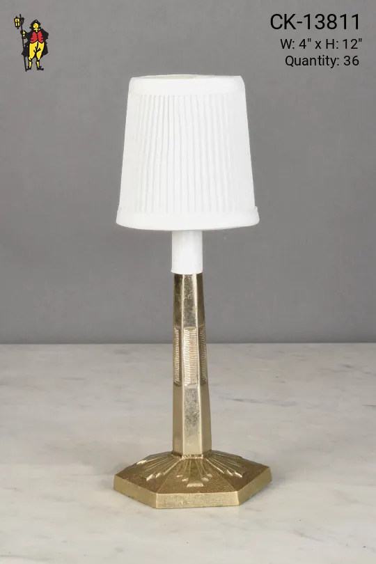 Art Deco Pattern Brass Plug In Cafe Table Lamp (x16 Also Available w/Matching Glass Shade) - Candelabra