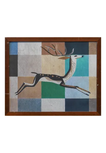 Wooden Framed Cleared Mid Century Modern Abstract Deer Print