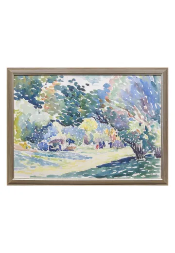 Framed Cleared Wooded Landscape Watercolor