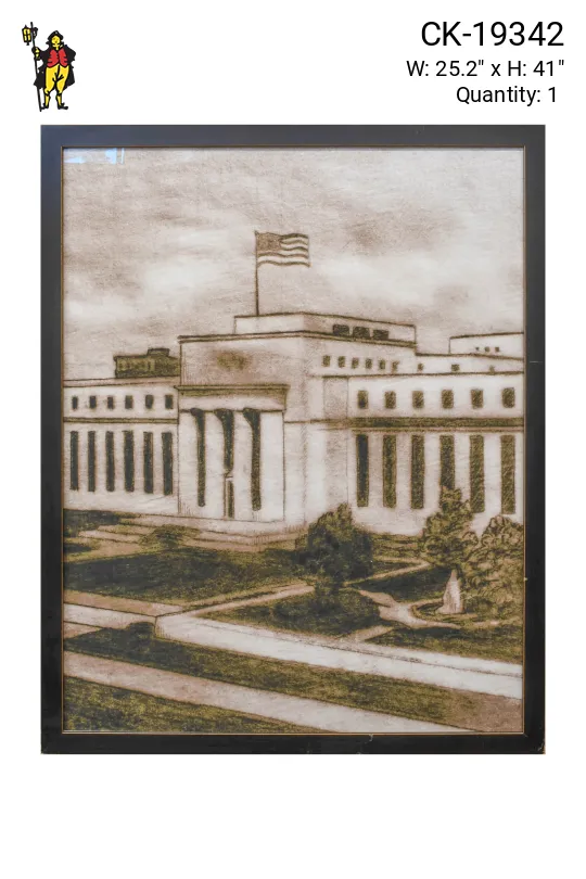 Framed Cleared Lithograph of Government Building - 1