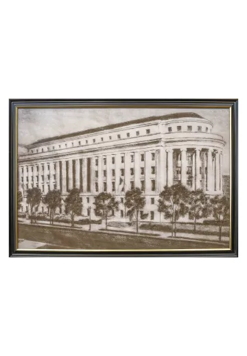 Framed Cleared Lithograph of Government Building - 2