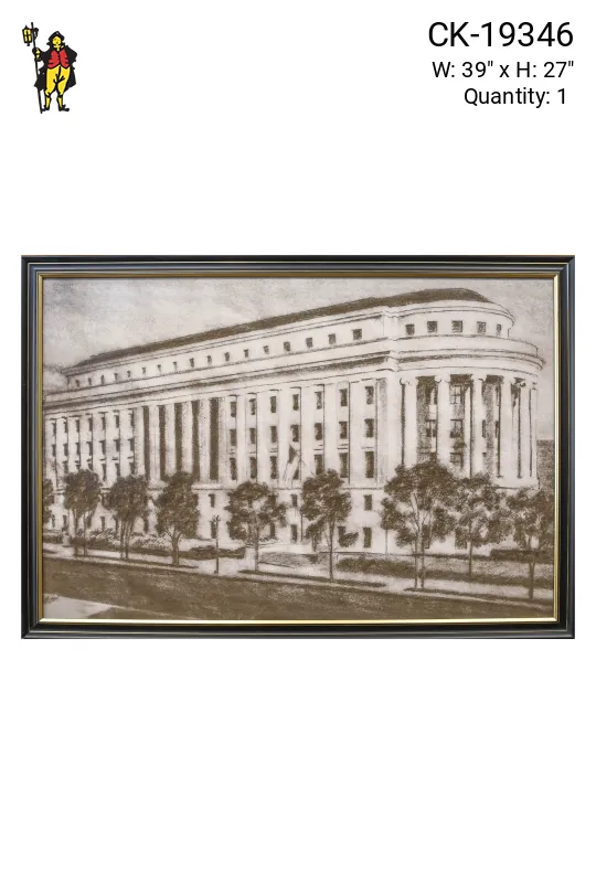 Framed Cleared Lithograph of Government Building - 2