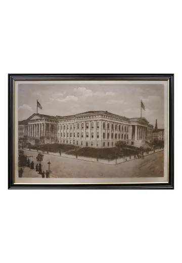 Framed Cleared Lithograph of Government Building - 4