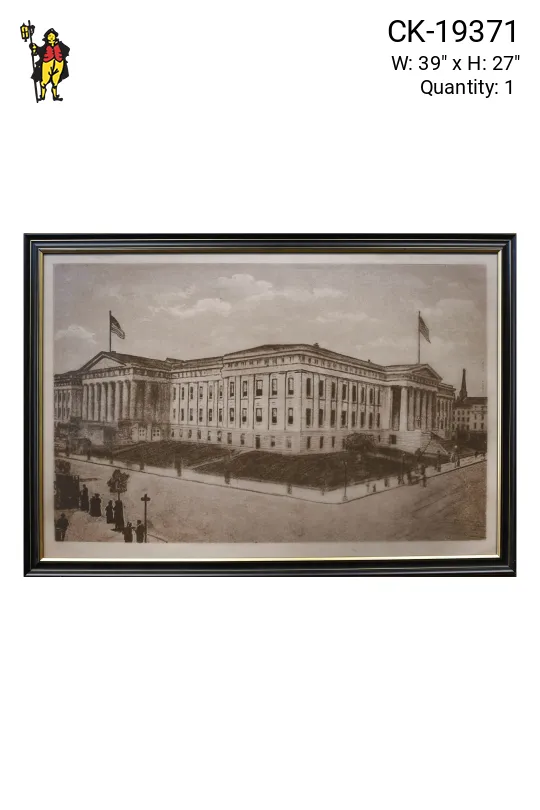 Framed Cleared Lithograph of Government Building - 4