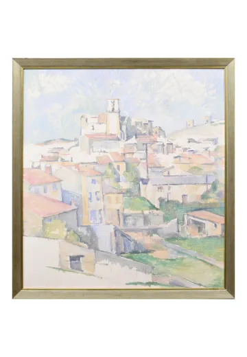 Framed Cleared Post Impressionist Village Painting