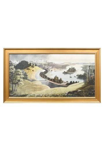 Framed Cleared Landscape Hand Colored Lithograph