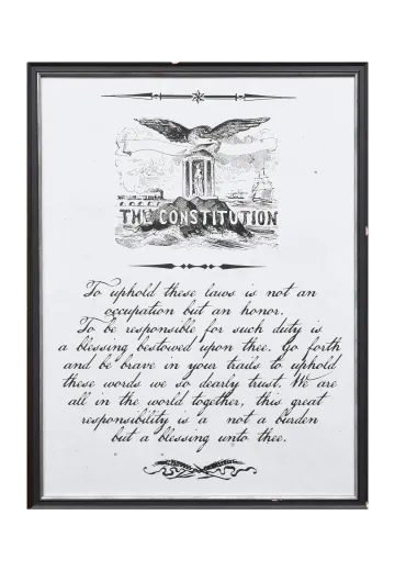 Framed Cleared Neoclassical Constitution Script