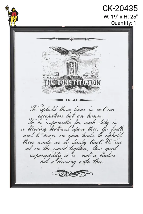 Framed Cleared Neoclassical Constitution Script