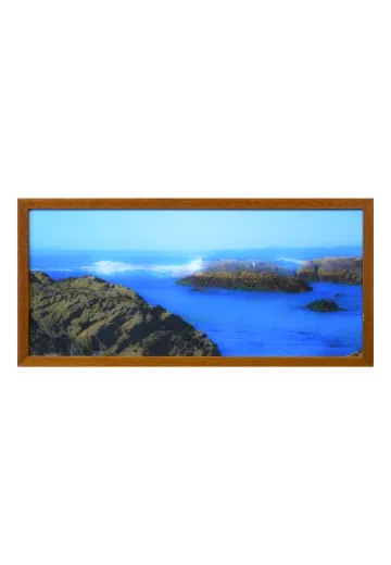 Wooden Framed Cleared Rock Formation & Ocean Photograph