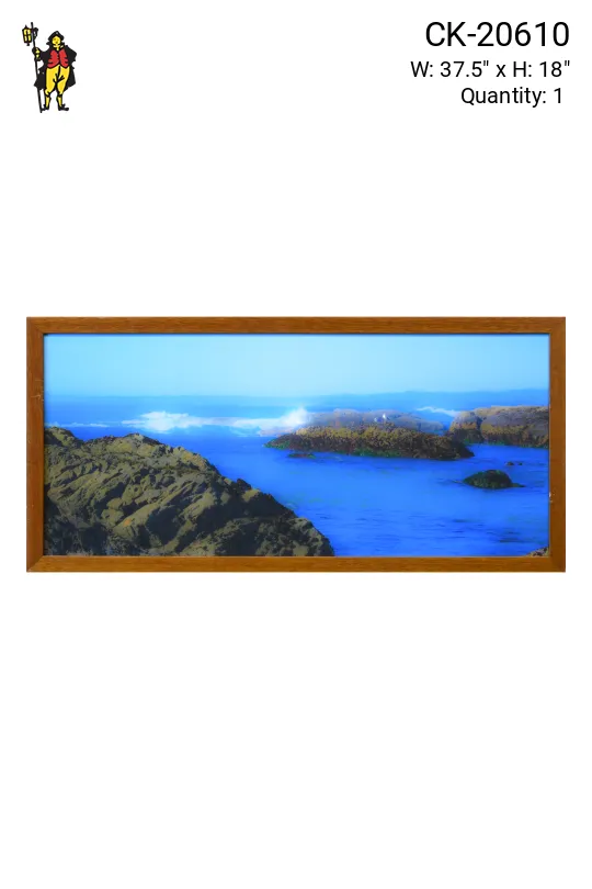 Wooden Framed Cleared Rock Formation & Ocean Photograph