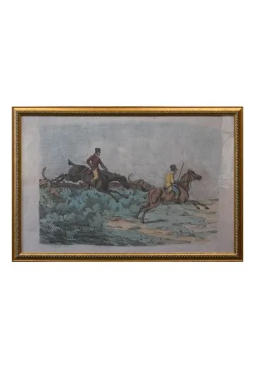 Wooden Framed Cleared Hunting Scene Etching - 2