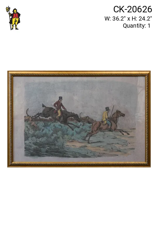 Wooden Framed Cleared Hunting Scene Etching - 2
