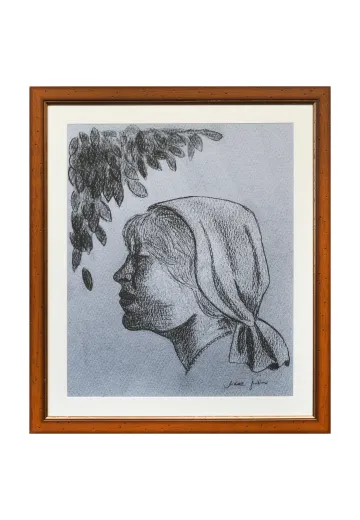 Wooden Framed Cleared Charcoal Portrait Drawing