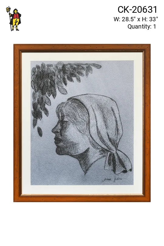 Wooden Framed Cleared Charcoal Portrait Drawing