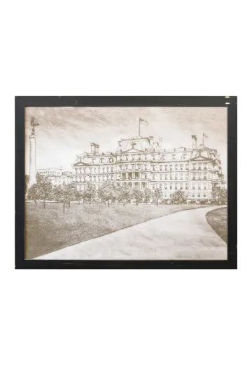 Framed Cleared Lithograph Print of Neoclassical Building