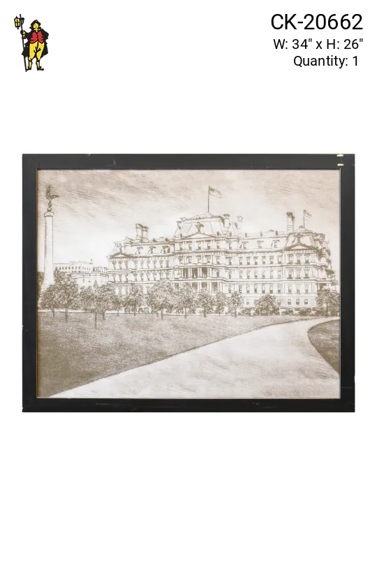 Framed Cleared Lithograph Print of Neoclassical Building