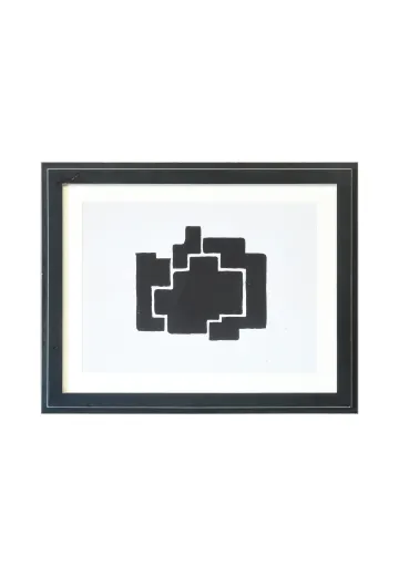 Black Framed Cleared Mid Century Minimalist Abstract Geometric Shapes Print - 1