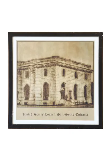 Framed Cleared Architectural Illustration of Council Hall Building