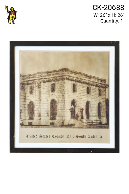 Framed Cleared Architectural Illustration of Council Hall Building
