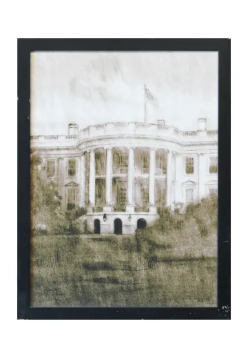Framed Cleared Charcoal Drawing of The White House