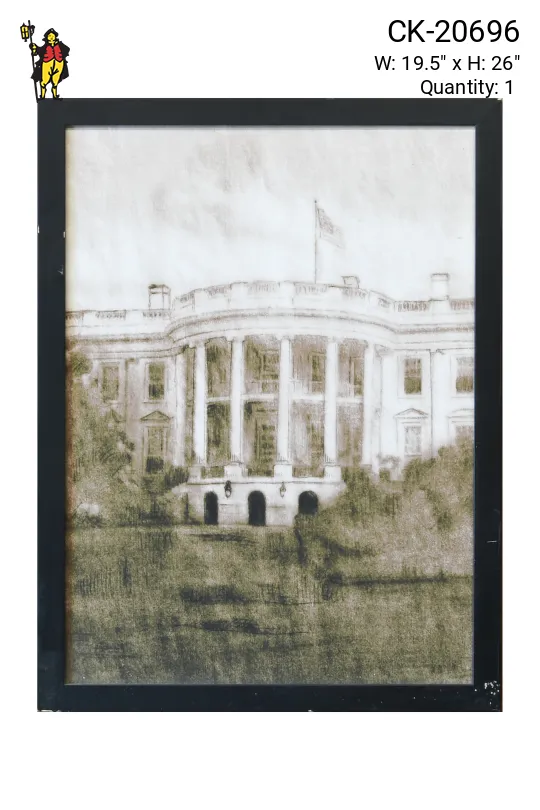 Framed Cleared Charcoal Drawing of The White House