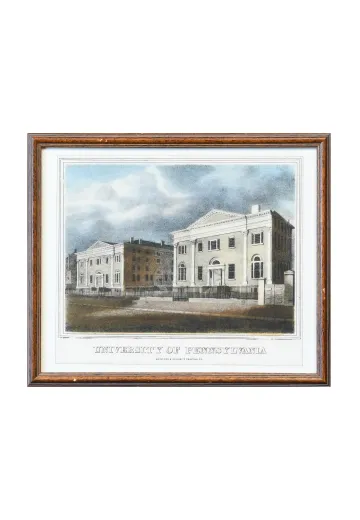 Framed Cleared Hand Colored Lithograph of Academic Building