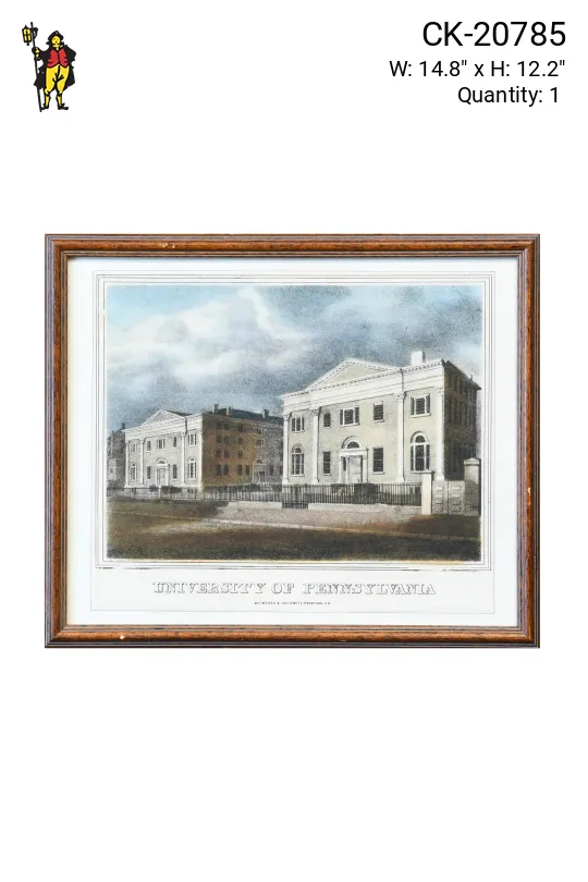 Framed Cleared Hand Colored Lithograph of Academic Building