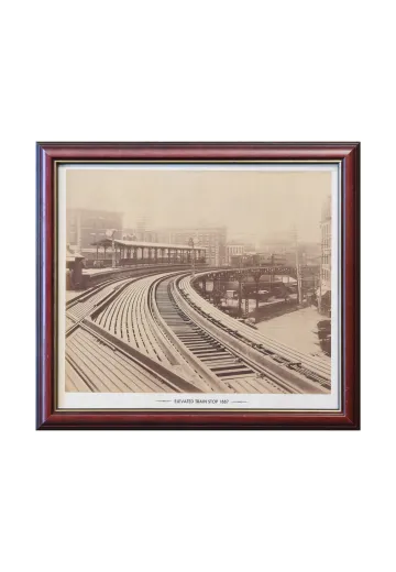Framed Cleared 19th Century Elevated Train Photograph