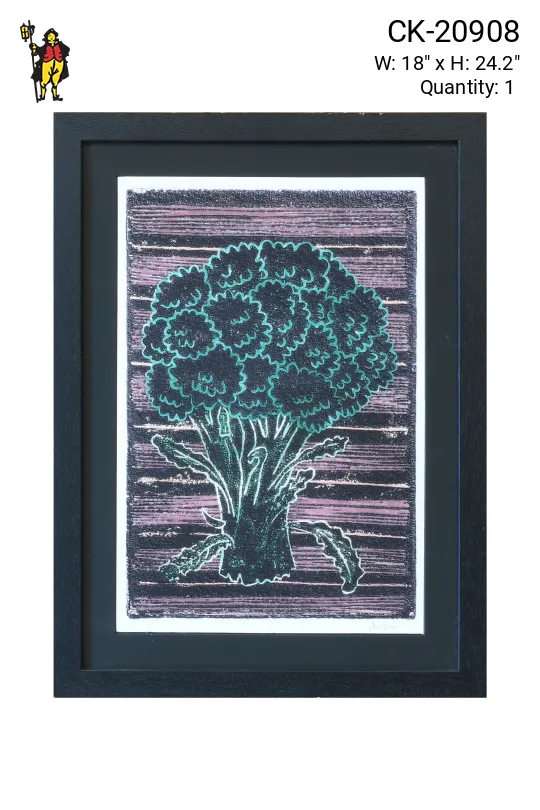 Framed Cleared Folk Linocut Block Print