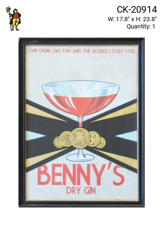 Framed Cleared Mid Century Gin Advertisement
