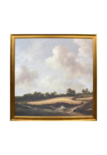 Framed Cleared Rolling Fields Landscape Painting