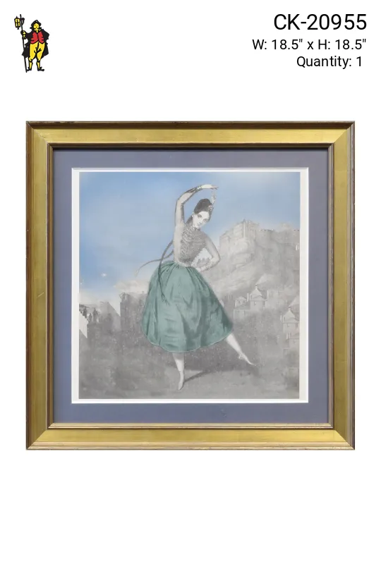 Mid Century Cleared Hand Colored Ballerina Lithograph