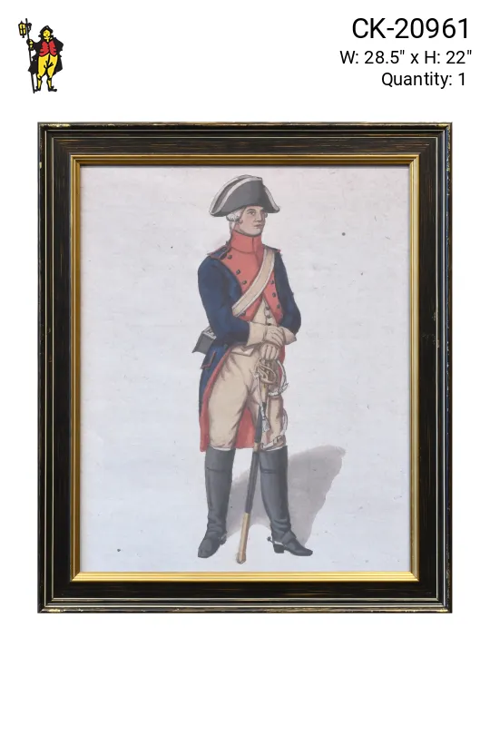 Framed Cleared Hand Colored Engraving of Office in Military