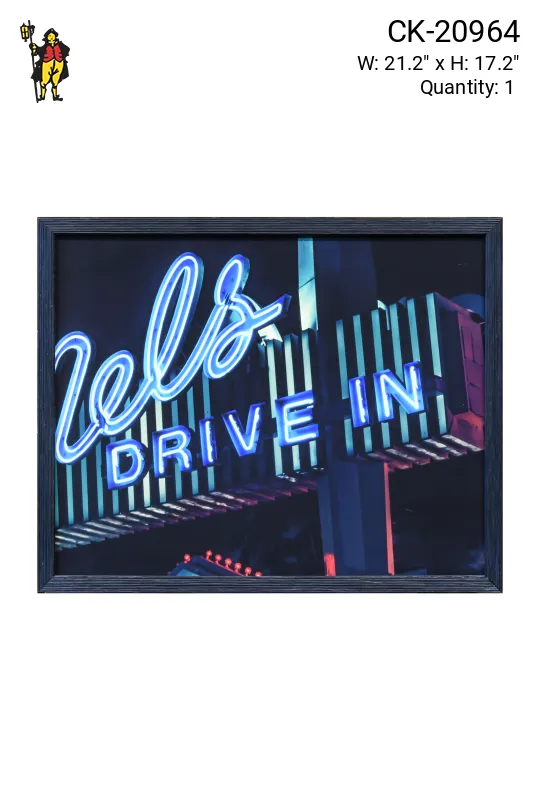 Framed Cleared Neon Drive In Sign Photograph