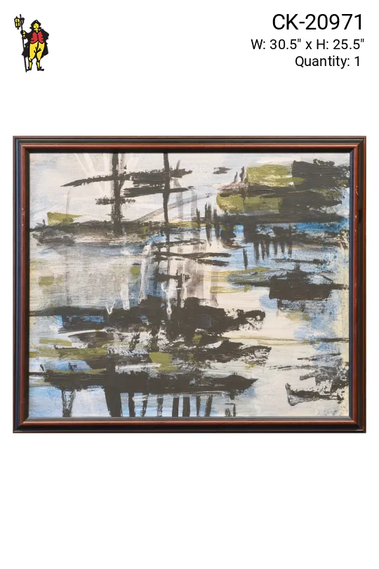Framed Cleared Mid Century Harbor Scene Painting - 2