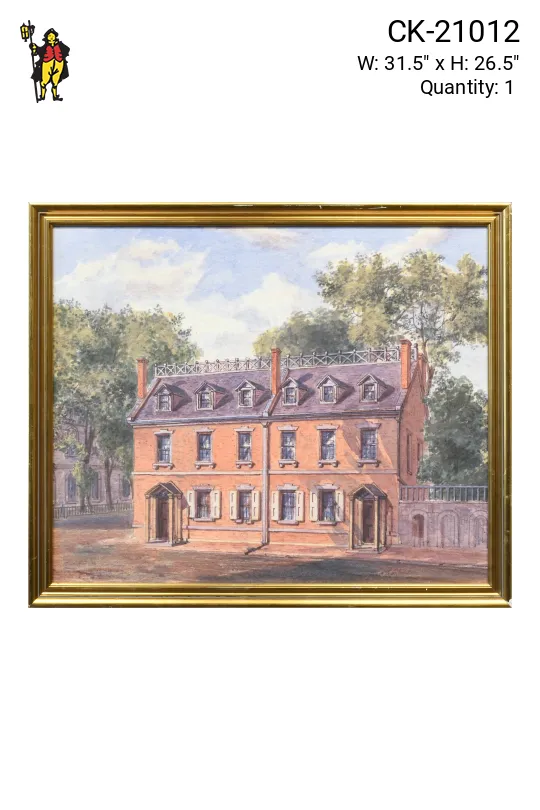 Framed Cleared American Colonial Revival Watercolor
