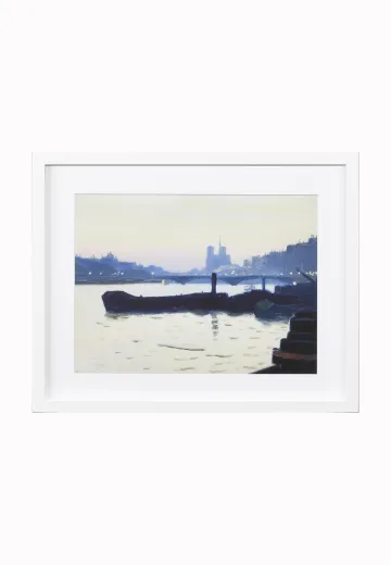 Framed Harbor Cleared Landscape Painting