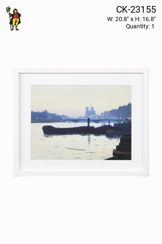 Framed Harbor Cleared Landscape Painting