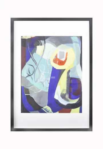 Framed Abstract Cubist Style Painting