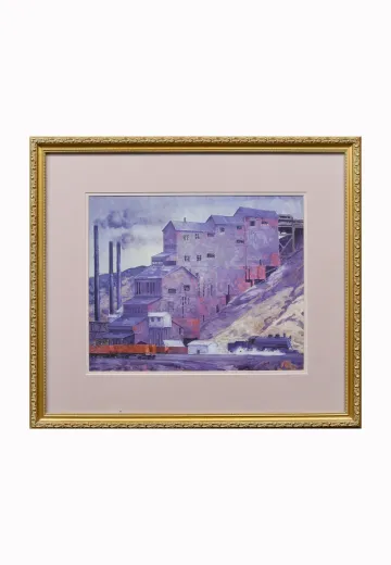 Cleared & Framed Industrial Watercolor Scene